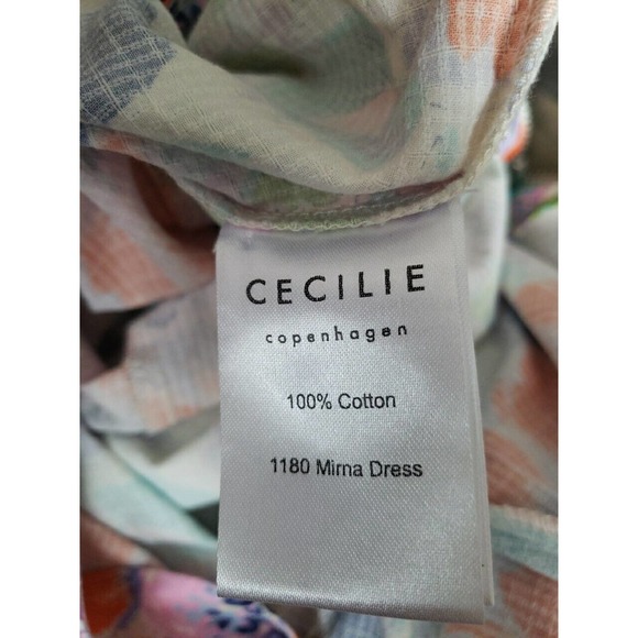 CECILIE COPENHAGEN Mirna Dress Mini Shift Ivory Blue Orange Floral M Medium (B - Picture 5 of 7